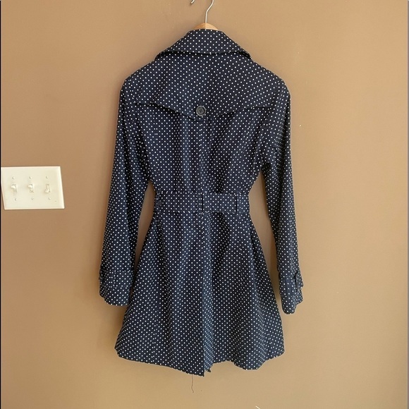 London Fog Belted Trench Coat in Navy Polka Dot Size XS - Picture 4 of 9